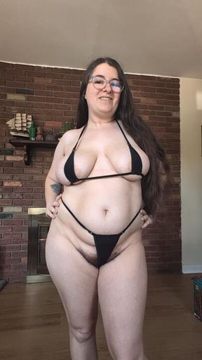 Black micro bikini try on with some dirty talk