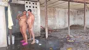 My milf catches me watching her when she showers outdoors