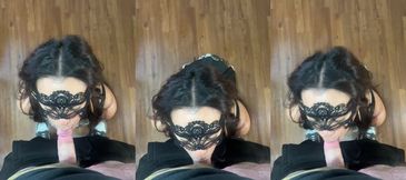 Masked Slut Chokes Worshipping Growing Cock Gushes Cum Flood