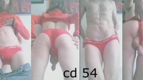 Heteroflexible K crossdressing 54: slender fit older hung twunk transvestite man in red panties