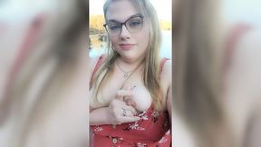 Chubby blonde bbw in dress shows cute small tits with big nipples and thick pussy&#x270C; outdoors
