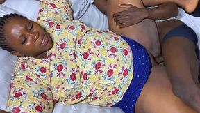 The chubby bitch is getting pounded on the bed while lazing about