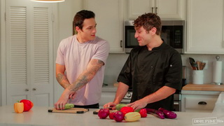 College jock's cooking lesson turns into passionate first gay fuck