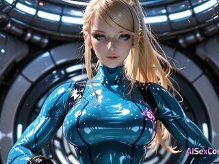 Floating above metal floors Samus straddles hard her taut body turning zero gravity into perspired hawt sex (AI)