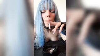 Bluehair Barely Legal Alt Girl with Titties out smoking (Full Vid on my OnlyFans/ManyVids)