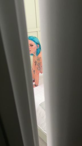 You hear sounds coming from the bedroom and peek in to see this: