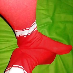 Red stocking horny men foot