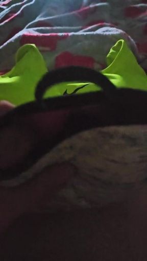 Using My Step Sis Bra to Help Me Cum in Her Green Nike Pro Sports Bra