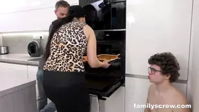 Hot milf and blonde get down and dirty in family dinner creampie orgy