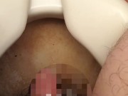 Peeing with sperm on cock just after aneros masturbation. Very long. It came off the toilet a little