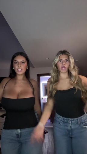 Snowbunny GF with big tits bounces in split-screen TikTok video