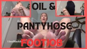 Nylon Pantyhose POV & Barefoot Oiled Footjob