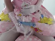 Sissy princess cums whilst caged and plugged in diaper with magic wand