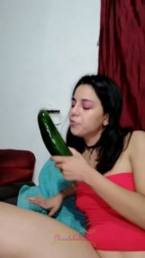 Gape Playing with a cucumber