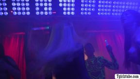 Two Wild Shemales Gets Double Penetrated In Club