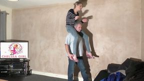 Chelsea's Shoulder Ride & Neck Squeeze In Jeans