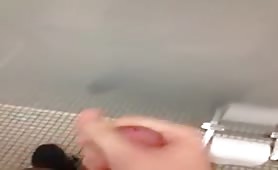 jerking off and cum in public restroom