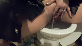 smoking milf toilet pee fetish with dirty talk and close-up pussy tease