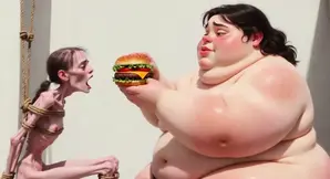Thirsty girl laughs at her own weight gain under SSBBW's command