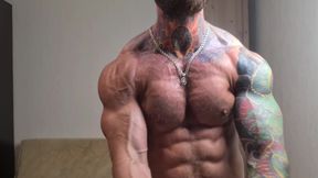 Tattooed Jock Gets Oiled up and Shows Muscles