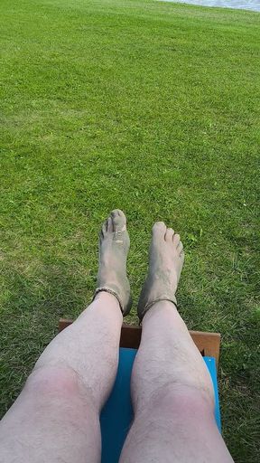 Barefoot Waiting for the Tide on the Beach