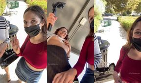 Double upskirt pussy flash outside the mall with my friend
