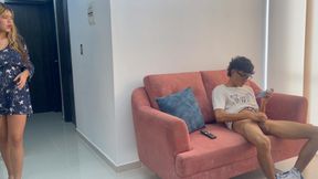 My stepsister catches me masturbating while I check her cell phone gallery.