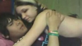 Just my white teen cutie happily riding on top of me