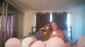Sexy blonde milf pops balloons and gets naked