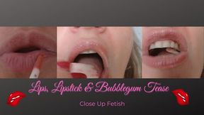 Lips, Lipstick & Bubblegum Tease - Close Up Fetish