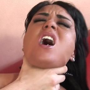 Intense Fountain squirter cums hard on leather couch