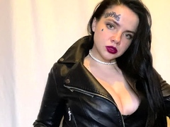 Busty curly brunette with big boobs fucks on couch