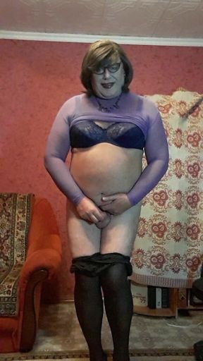 Sissy Irene Takes off Her Tights and Caresses Herself
