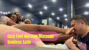 Cozy Foot Worship Massage | Goddess Satin Group Female Domination Humiliation Feet Fetish