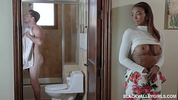 Ebony babe gets caught spying, then gets fucked hard