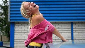 Beautiful blonde chick Sophie Moone is cleaning her car in a hot way