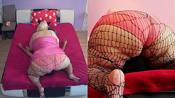 Spider net pantyhose facesitting by a fat lady