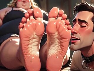 Obedient Man Devoted to Perspired Feet of Biggest big beautiful woman