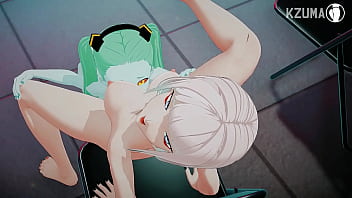 Lucy e Rebecca se pegando gostoso colando o velcro - Anime Hentai 3D sem censura
