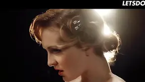 Tattooed redhead in stockings gives sloppy sucking and smokes fetish