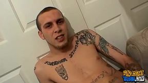 Inked straight thug PS kicks back and strokes out a load