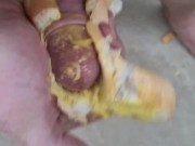 Guy shoves his cock between two saucy buns. ASMR. Hotdogs and mustard, not my proudest wank.