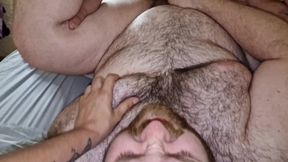 Threesome of Hairy Fat Men Suck Each Other's Cocks and Fuck Bareback