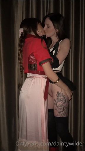 Lesbian cosplayers Riley Reid and friends share a passionate kiss on OnlyFans
