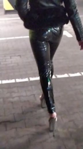 Walking in public latex leggings and high heels PMV porn music video