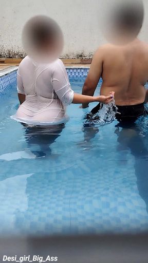A Hot Couple's Risky Fun in the Swimming Pool.