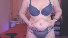 Fat sagging belly in underwear