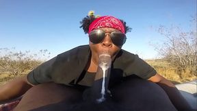 Big booty ebony BBW gives sloppy head in public