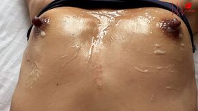 nipple worship, nipple play & cum on nipples of petite asian girl – 4 cum shots on small tits of skinny teen – cum play on big asian nipples – nipple fetish passion by real amateur couple