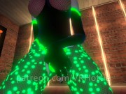 Bunny Girl in Green Black Latex Suit Strips Bottom and Face Rides POV Lap Dance